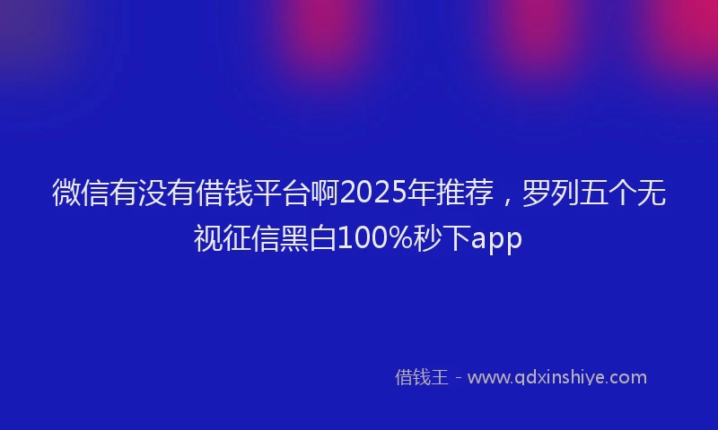 微信有没有借钱平台啊2025年推荐，罗列五个无视征信黑白100%秒下app
