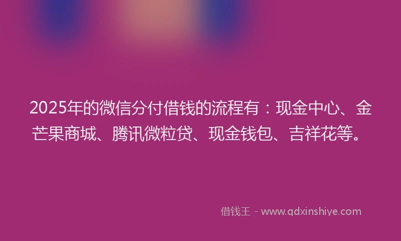 2025年的微信分付借钱的流程有：现金中心、金芒果商城、腾讯微粒贷、现金钱包、吉祥花等。