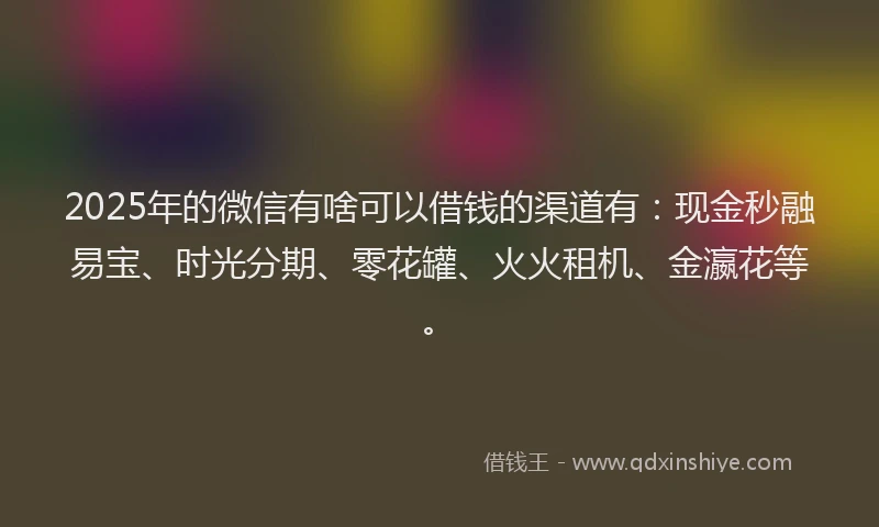 2025年的微信有啥可以借钱的渠道有：现金秒融易宝、时光分期、零花罐、火火租机、金瀛花等。