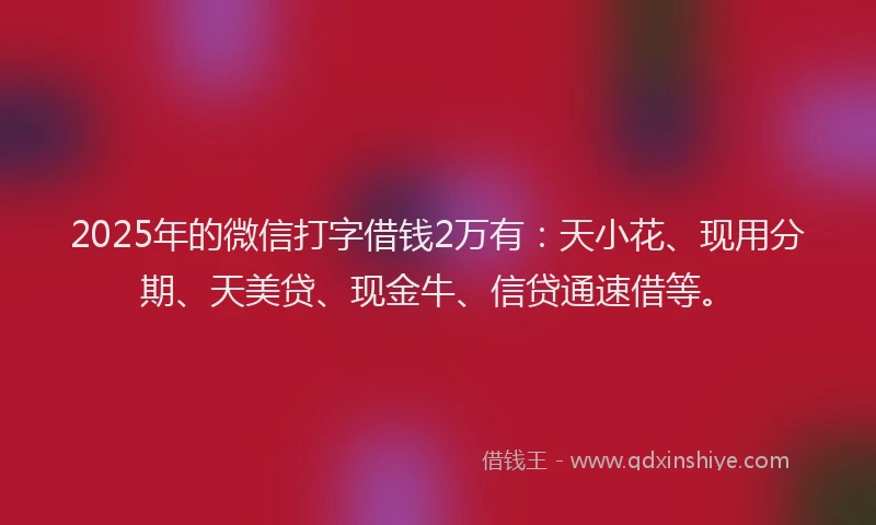2025年的微信打字借钱2万有：天小花、现用分期、天美贷、现金牛、信贷通速借等。