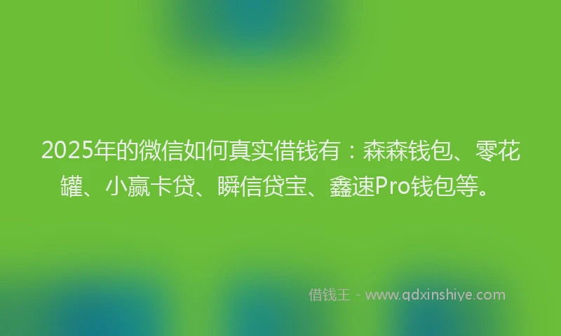 2025年的微信如何真实借钱有：森森钱包、零花罐、小赢卡贷、瞬信贷宝、鑫速Pro钱包等。