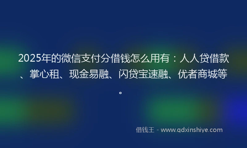 2025年的微信支付分借钱怎么用有：人人贷借款、掌心租、现金易融、闪贷宝速融、优者商城等。