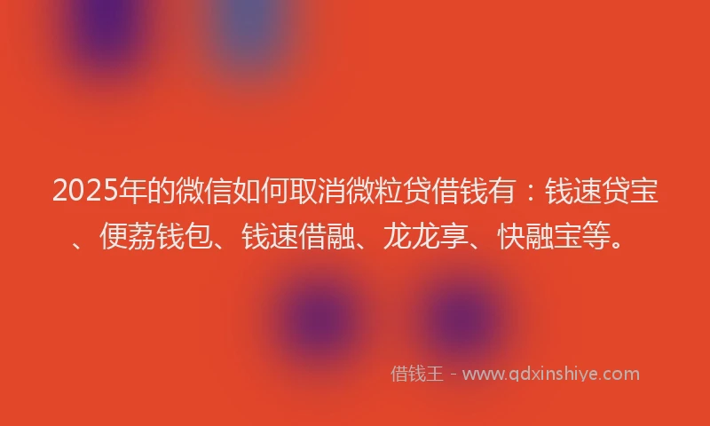 2025年的微信如何取消微粒贷借钱有：钱速贷宝、便荔钱包、钱速借融、龙龙享、快融宝等。