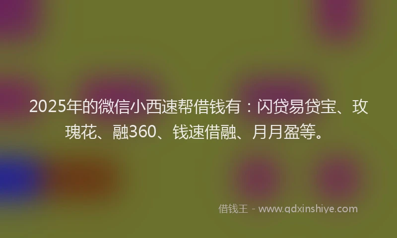 2025年的微信小西速帮借钱有：闪贷易贷宝、玫瑰花、融360、钱速借融、月月盈等。