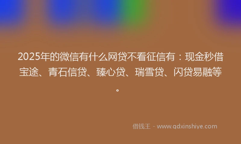 2025年的微信有什么网贷不看征信有：现金秒借宝途、青石信贷、臻心贷、瑞雪贷、闪贷易融等。