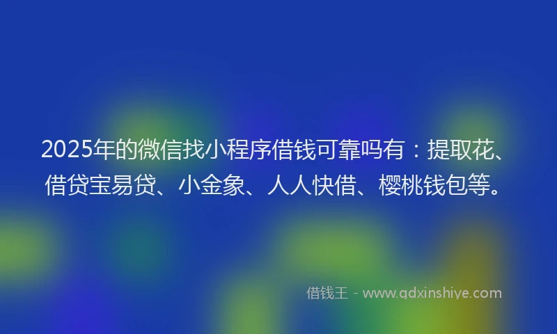 2025年的微信找小程序借钱可靠吗有：提取花、借贷宝易贷、小金象、人人快借、樱桃钱包等。