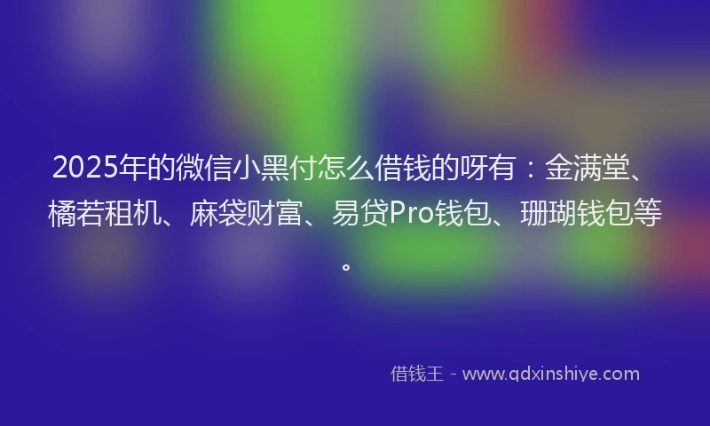 2025年的微信小黑付怎么借钱的呀有：金满堂、橘若租机、麻袋财富、易贷Pro钱包、珊瑚钱包等。