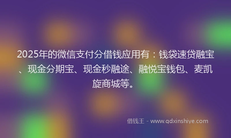 2025年的微信支付分借钱应用有：钱袋速贷融宝、现金分期宝、现金秒融途、融悦宝钱包、麦凯旋商城等。