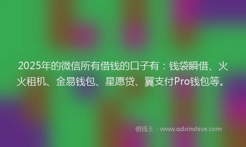 2025年的微信所有借钱的口子有：钱袋瞬借、火火租机、金易钱包、星愿贷、翼支付Pro钱包等。