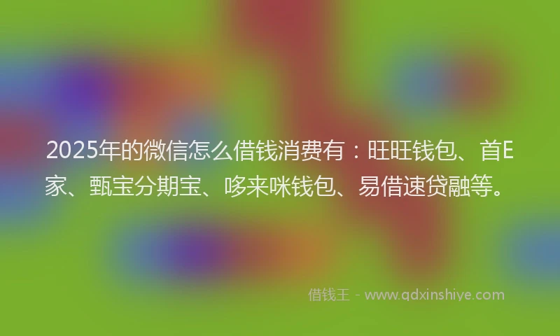 2025年的微信怎么借钱消费有：旺旺钱包、首E家、甄宝分期宝、哆来咪钱包、易借速贷融等。