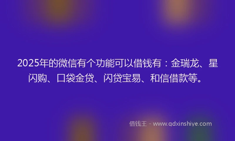 2025年的微信有个功能可以借钱有：金瑞龙、星闪购、口袋金贷、闪贷宝易、和信借款等。