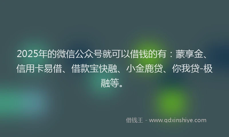 2025年的微信公众号就可以借钱的有：蒙享金、信用卡易借、借款宝快融、小金鹿贷、你我贷-极融等。