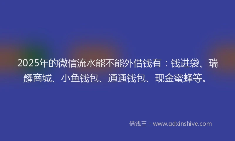 2025年的微信流水能不能外借钱有：钱进袋、瑞耀商城、小鱼钱包、通通钱包、现金蜜蜂等。
