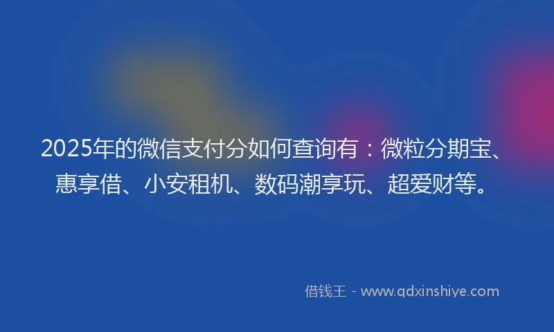 2025年的微信支付分如何查询有：微粒分期宝、惠享借、小安租机、数码潮享玩、超爱财等。