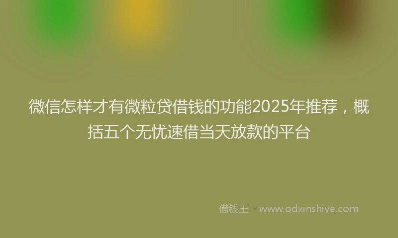 微信怎样才有微粒贷借钱的功能2025年推荐，概括五个无忧速借当天放款的平台