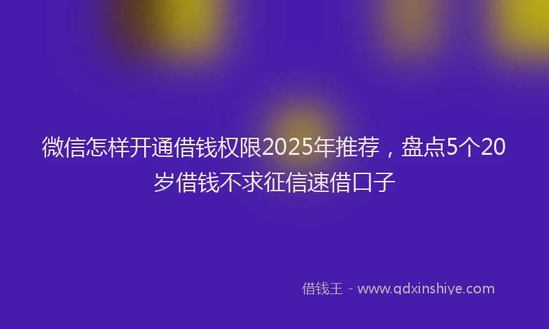 微信怎样开通借钱权限2025年推荐，盘点5个20岁借钱不求征信速借口子