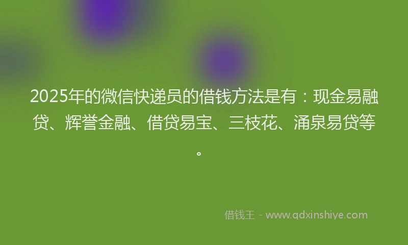 2025年的微信快递员的借钱方法是有：现金易融贷、辉誉金融、借贷易宝、三枝花、涌泉易贷等。