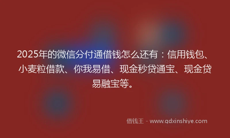 2025年的微信分付通借钱怎么还有：信用钱包、小麦粒借款、你我易借、现金秒贷通宝、现金贷易融宝等。
