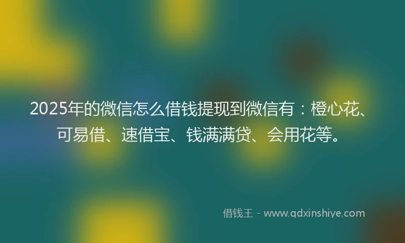 2025年的微信怎么借钱提现到微信有：橙心花、可易借、速借宝、钱满满贷、会用花等。