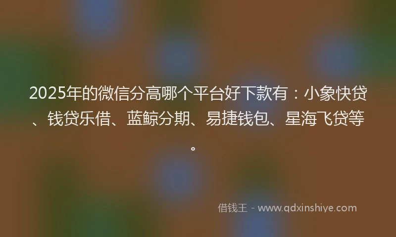 2025年的微信分高哪个平台好下款有：小象快贷、钱贷乐借、蓝鲸分期、易捷钱包、星海飞贷等。
