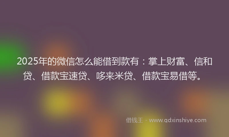 2025年的微信怎么能借到款有：掌上财富、信和贷、借款宝速贷、哆来米贷、借款宝易借等。