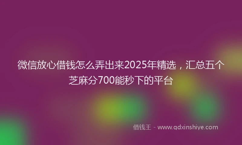 微信放心借钱怎么弄出来2025年精选，汇总五个芝麻分700能秒下的平台