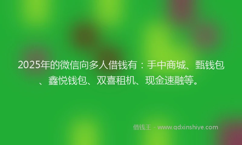 2025年的微信向多人借钱有：手中商城、甄钱包、鑫悦钱包、双喜租机、现金速融等。