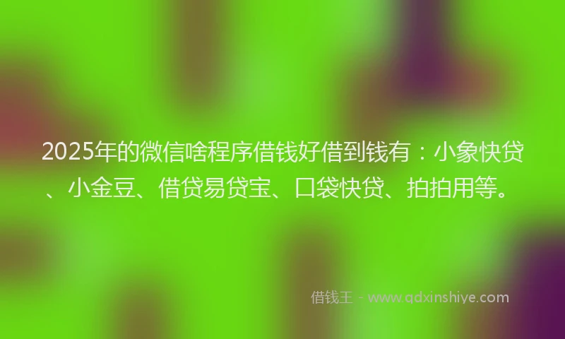 2025年的微信啥程序借钱好借到钱有：小象快贷、小金豆、借贷易贷宝、口袋快贷、拍拍用等。