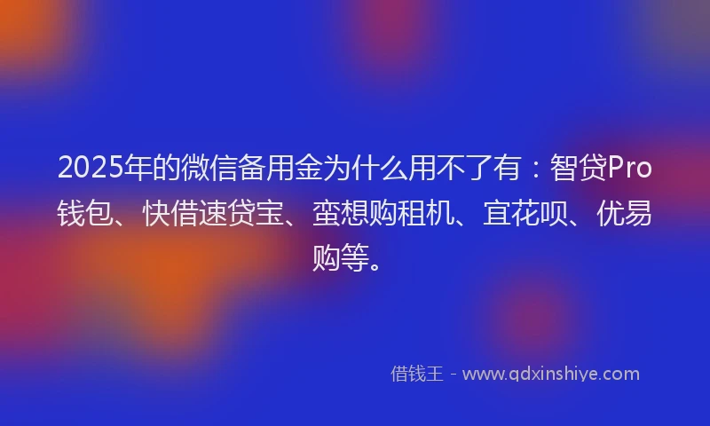 2025年的微信备用金为什么用不了有：智贷Pro钱包、快借速贷宝、蛮想购租机、宜花呗、优易购等。