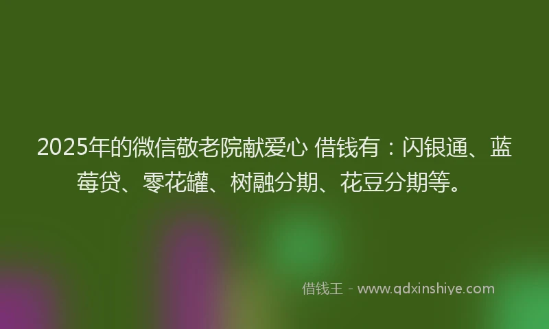 2025年的微信敬老院献爱心 借钱有：闪银通、蓝莓贷、零花罐、树融分期、花豆分期等。