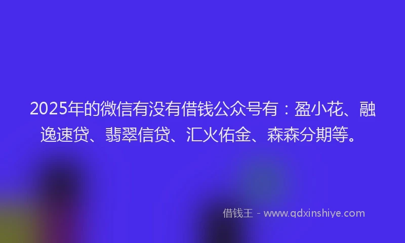 2025年的微信有没有借钱公众号有：盈小花、融逸速贷、翡翠信贷、汇火佑金、森森分期等。