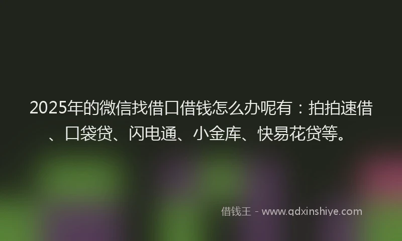 2025年的微信找借口借钱怎么办呢有：拍拍速借、口袋贷、闪电通、小金库、快易花贷等。