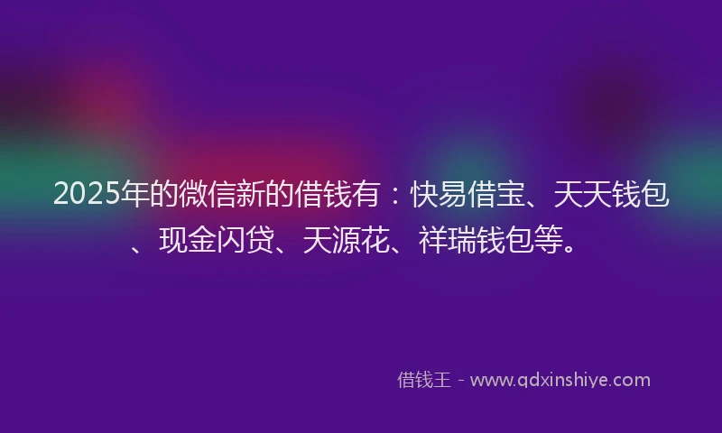 2025年的微信新的借钱有：快易借宝、天天钱包、现金闪贷、天源花、祥瑞钱包等。