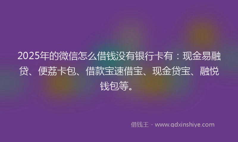 2025年的微信怎么借钱没有银行卡有：现金易融贷、便荔卡包、借款宝速借宝、现金贷宝、融悦钱包等。