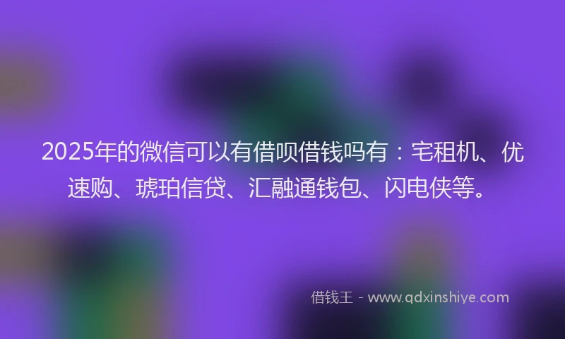 2025年的微信可以有借呗借钱吗有：宅租机、优速购、琥珀信贷、汇融通钱包、闪电侠等。