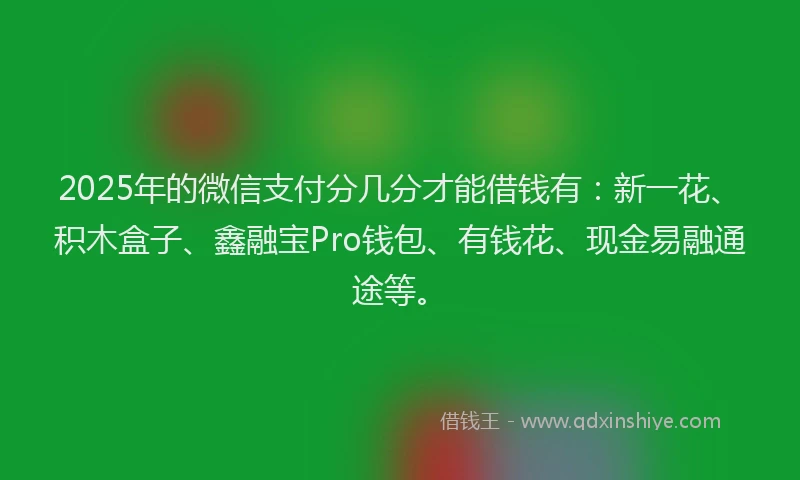 2025年的微信支付分几分才能借钱有：新一花、积木盒子、鑫融宝Pro钱包、有钱花、现金易融通途等。