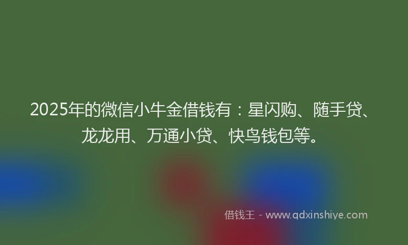 2025年的微信小牛金借钱有：星闪购、随手贷、龙龙用、万通小贷、快鸟钱包等。