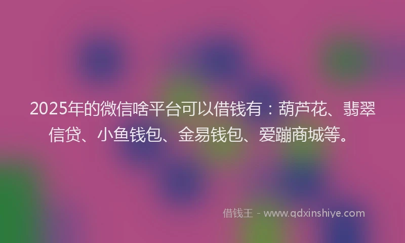 2025年的微信啥平台可以借钱有：葫芦花、翡翠信贷、小鱼钱包、金易钱包、爱蹦商城等。