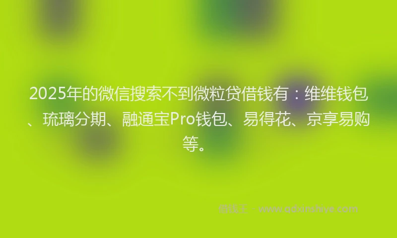 2025年的微信搜索不到微粒贷借钱有：维维钱包、琉璃分期、融通宝Pro钱包、易得花、京享易购等。