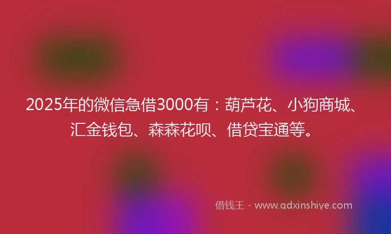 2025年的微信急借3000有：葫芦花、小狗商城、汇金钱包、森森花呗、借贷宝通等。