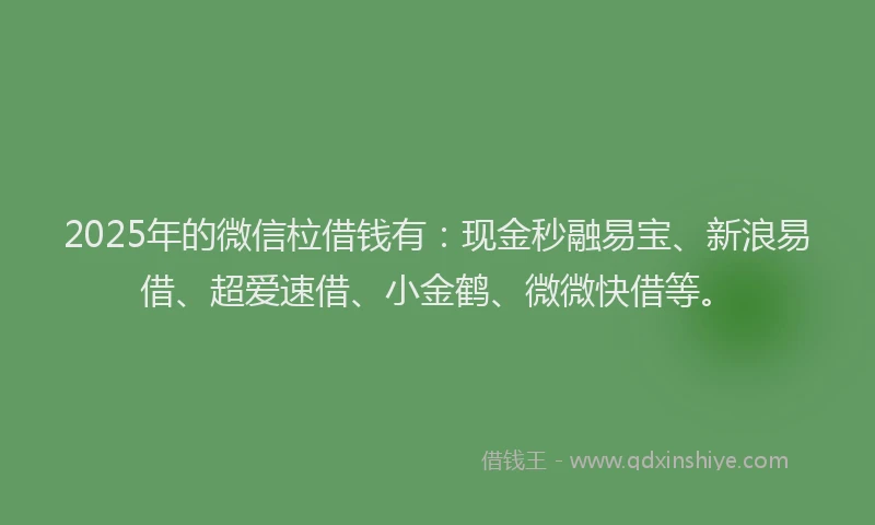 2025年的微信柆借钱有：现金秒融易宝、新浪易借、超爱速借、小金鹤、微微快借等。