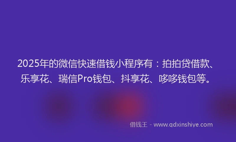 2025年的微信快速借钱小程序有：拍拍贷借款、乐享花、瑞信Pro钱包、抖享花、哆哆钱包等。