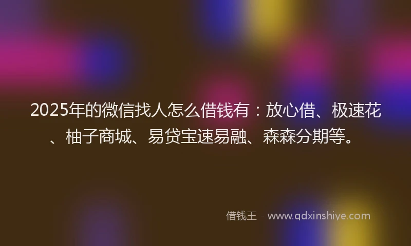 2025年的微信找人怎么借钱有：放心借、极速花、柚子商城、易贷宝速易融、森森分期等。