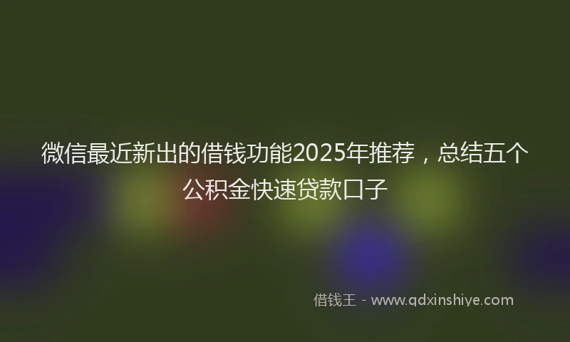 微信最近新出的借钱功能2025年推荐，总结五个公积金快速贷款口子