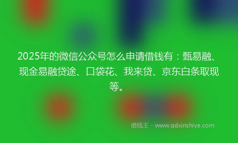 2025年的微信公众号怎么申请借钱有：甄易融、现金易融贷途、口袋花、我来贷、京东白条取现等。