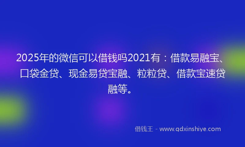 2025年的微信可以借钱吗2021有：借款易融宝、口袋金贷、现金易贷宝融、粒粒贷、借款宝速贷融等。