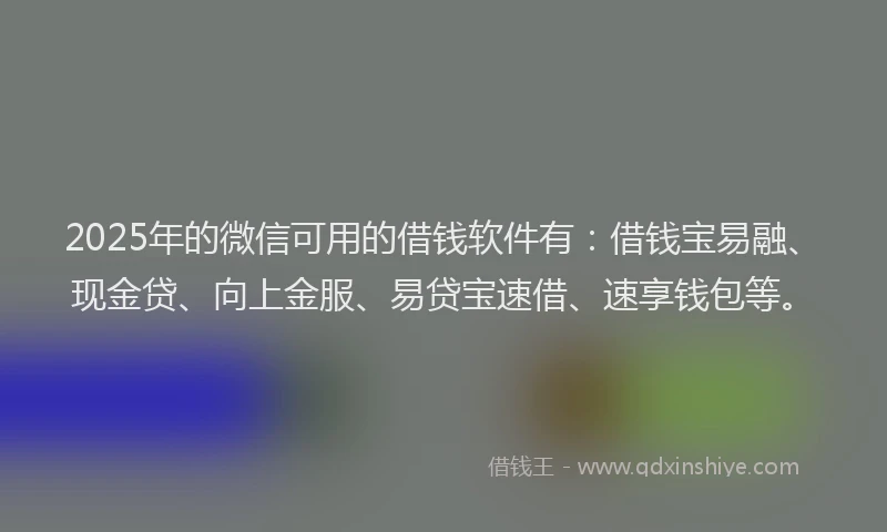 2025年的微信可用的借钱软件有：借钱宝易融、现金贷、向上金服、易贷宝速借、速享钱包等。