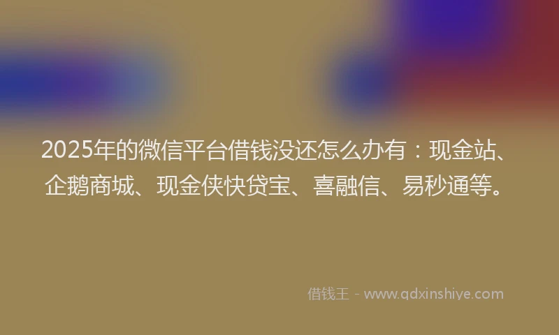 2025年的微信平台借钱没还怎么办有：现金站、企鹅商城、现金侠快贷宝、喜融信、易秒通等。