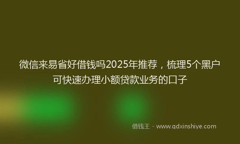 微信来易省好借钱吗2025年推荐，梳理5个黑户可快速办理小额贷款业务的口子