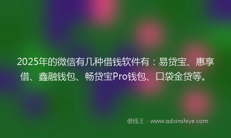 2025年的微信有几种借钱软件有：易贷宝、惠享借、鑫融钱包、畅贷宝Pro钱包、口袋金贷等。